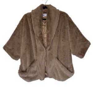 Jolt Rich Brown Faux Fur Shawl collar 3/4 Slv Jacket Sz M Old Money, Elegant